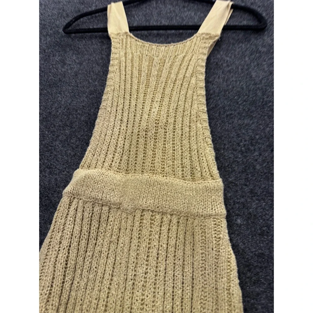 Free People Beach Knit Ribbed Overalls Tan Beige XS Wide Leg Tie Back Jumpsuit